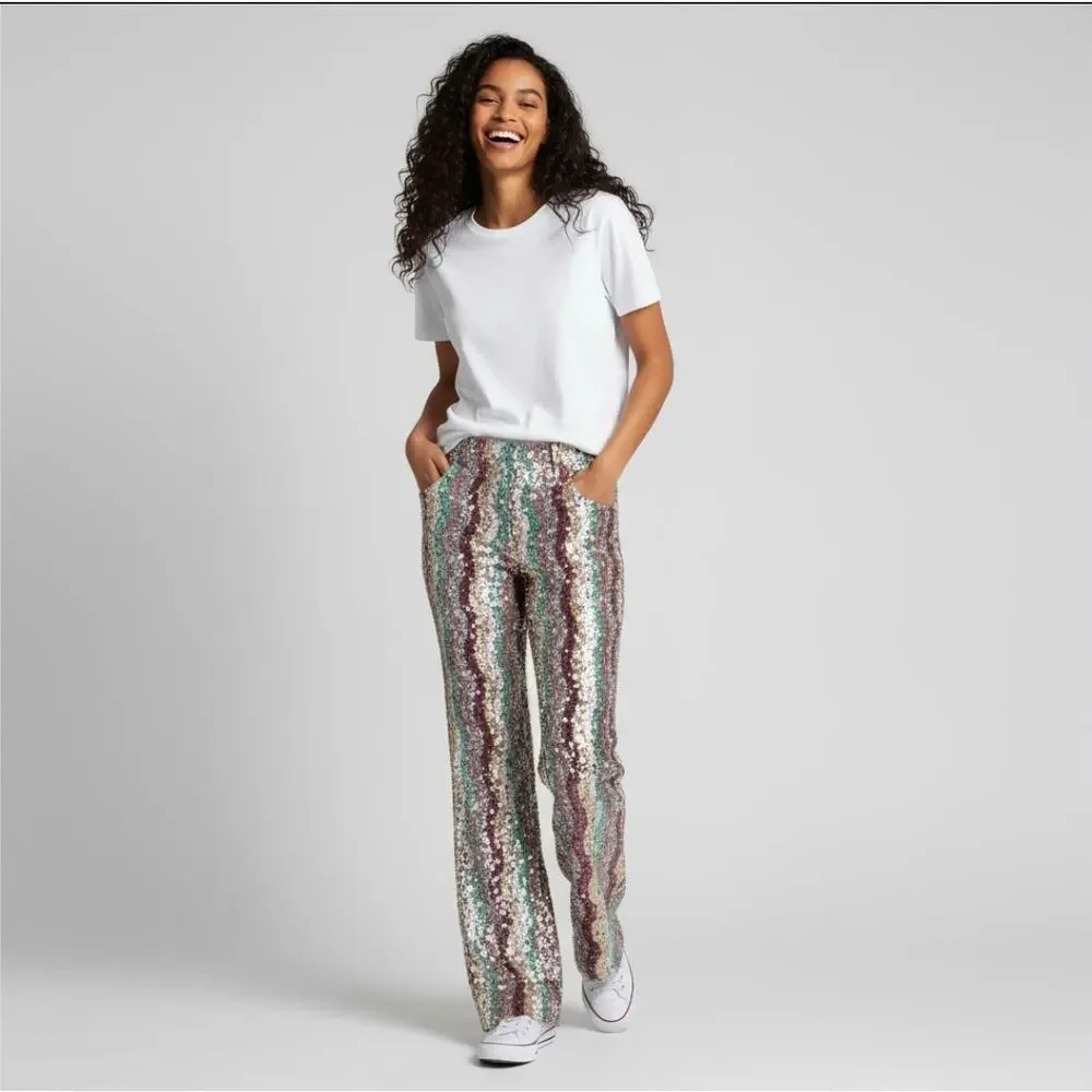 Free People Dance Again Retro Rainbow Sequin Size 2 Pants
